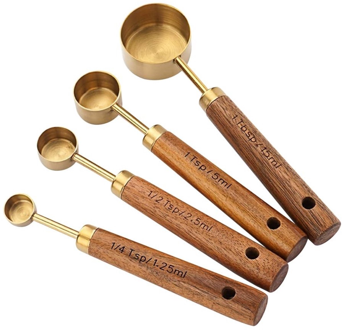Dailygoods - Set van 4 Roestvrij Stalen Maatlepels met Houten Handvat