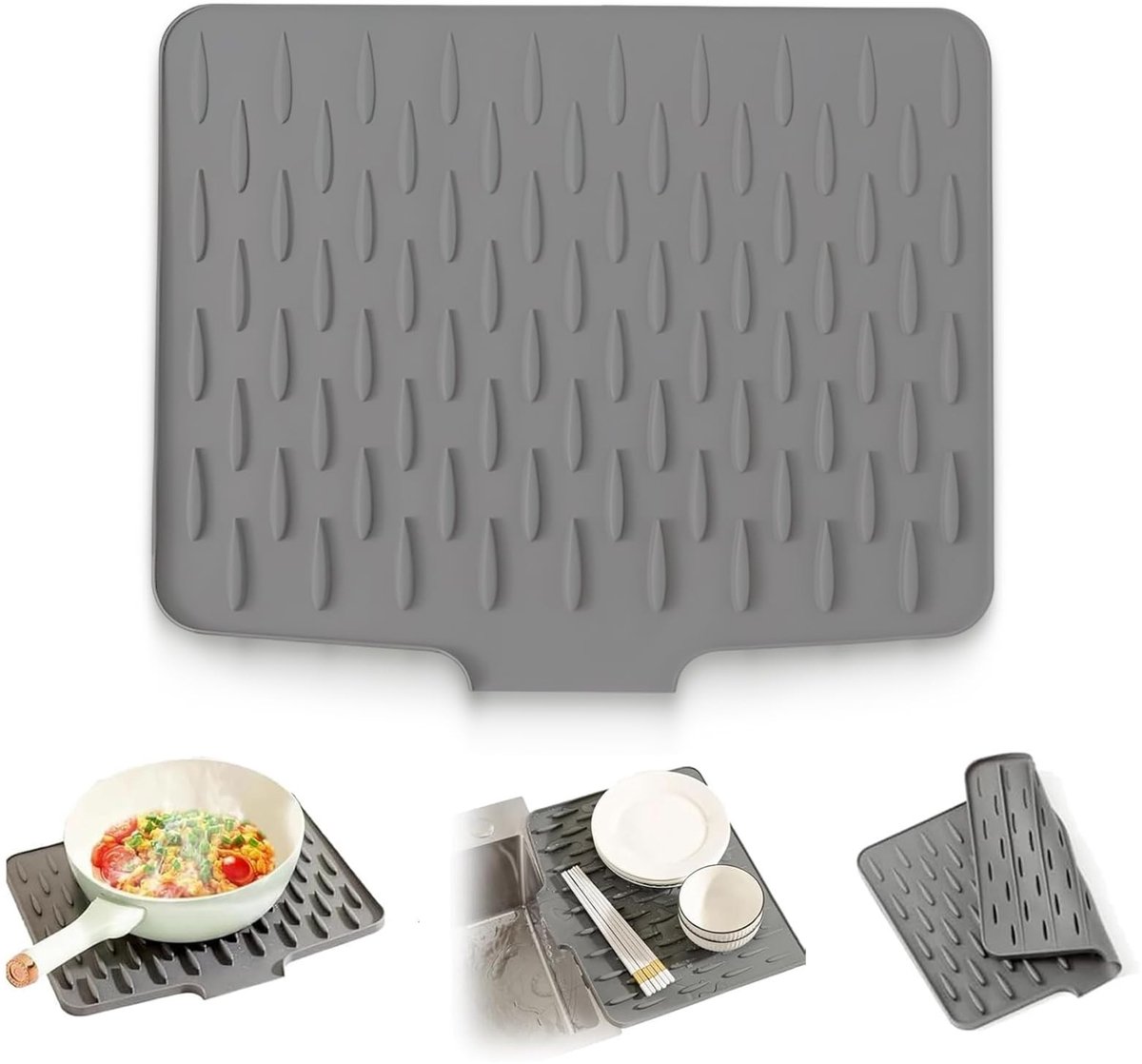 Dailygoods - Cosensi - Dailygoody - Afdruipmat - Siliconen afdruipmat - Lekvrije werkbladbescherming - Grijs - Waterafvoer - Geschikt voor keuken - 40 x 32,5 cm