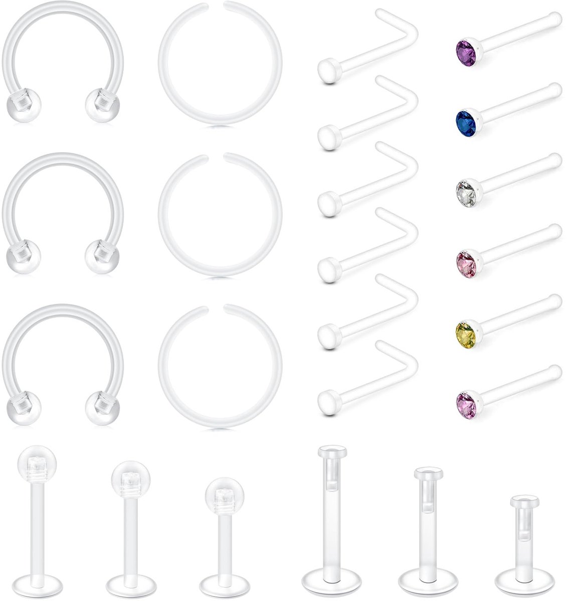 Dailygoods - Dailygoody - Duidelijke Neus Studs - Verberg Piercings - 12 Stuks - Neus Ringen - Voor School en Werk - Acryl Neus Stud Retainer