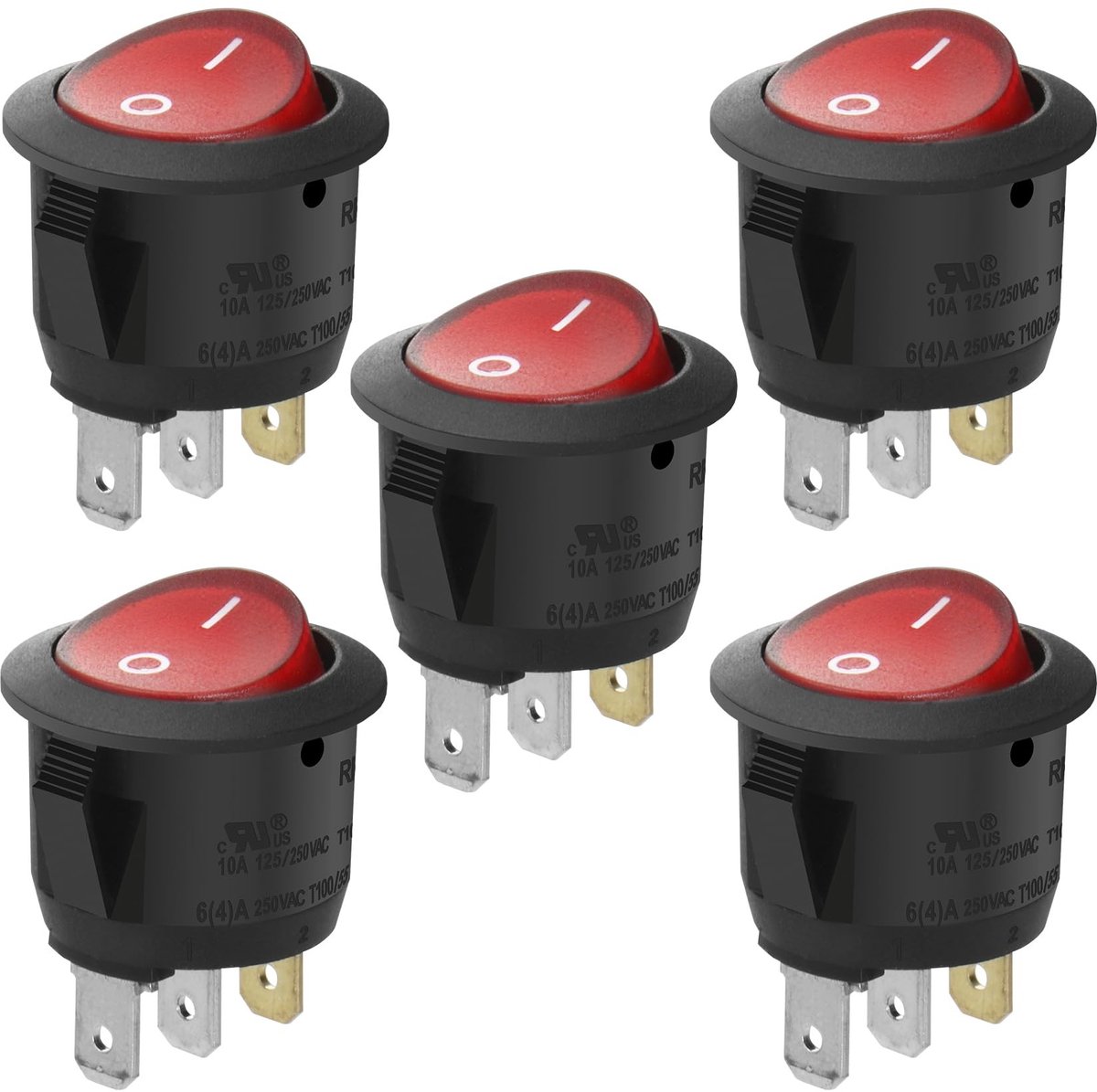 Dailygoods - Dailygoody - Round Rocker Switch - On/Off Schakelaar - 5 Stuks - Rood Licht - 24V DC - Schakelaar - Geschikt voor Trucks en Bussen