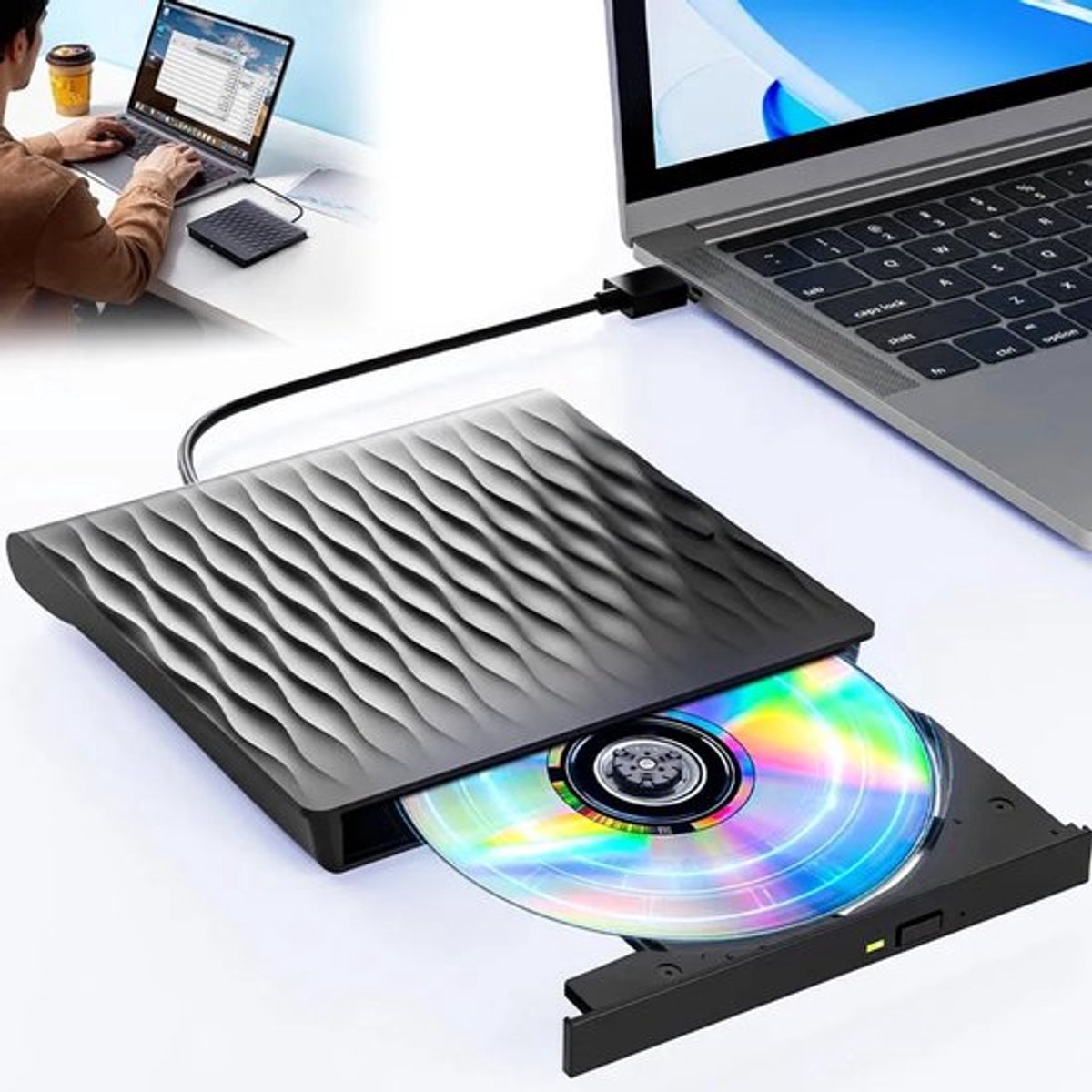 Externe cd-drive, -speler en -brander +/- RW - Plug and play - USB 3.0 en Type-C speler voor laptops, compatibel met Windows 11/10/8/7/XP en macOS.