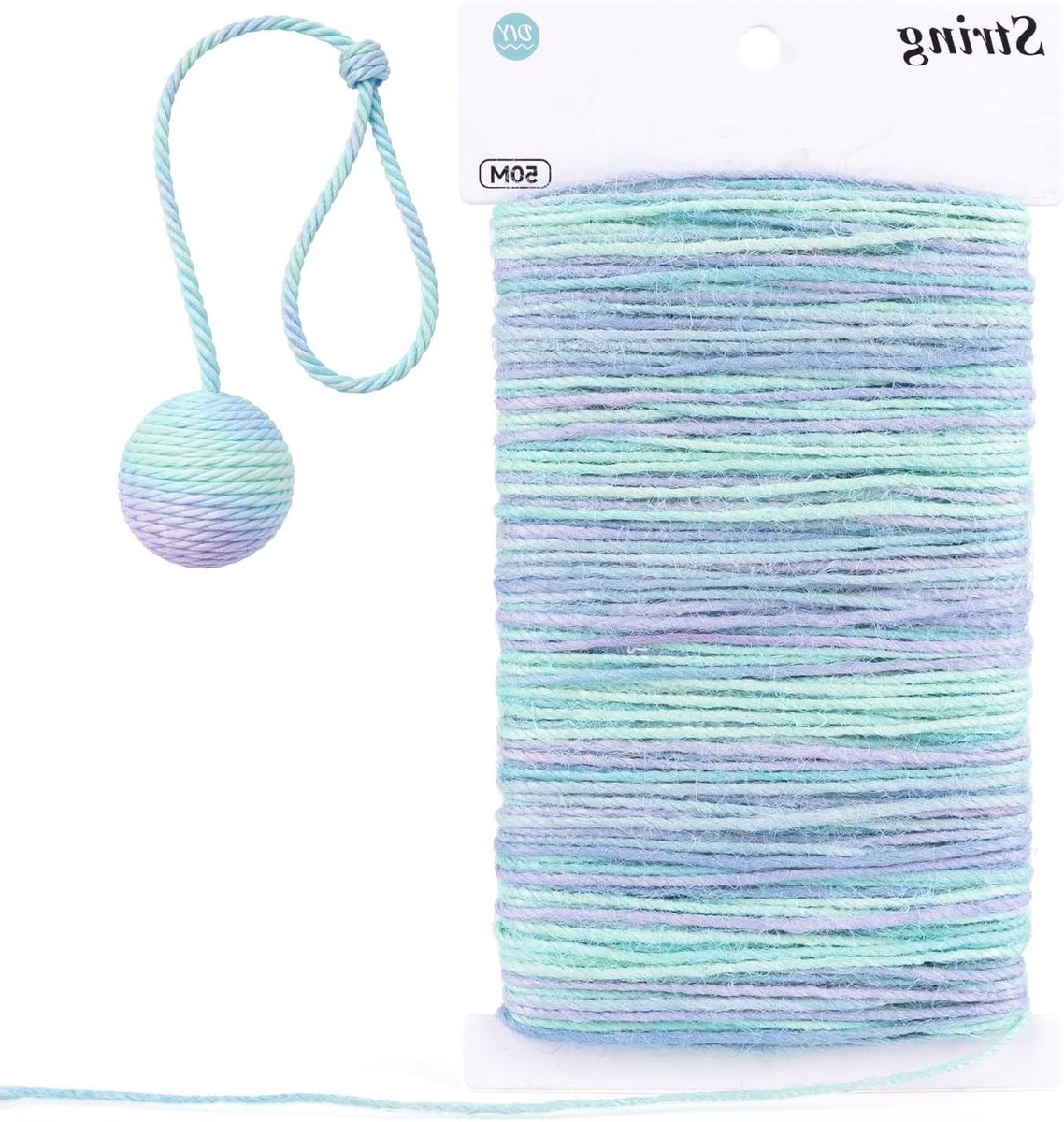 Natuurlijke jute touw 2 mm in mintgroen, 50 m lang, perfect voor decoratie, haken, cadeauverpakking en ambachten