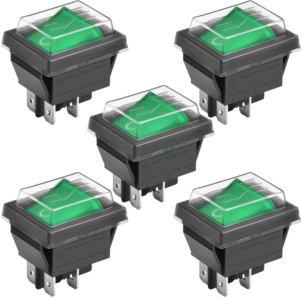 Dailygoods - Dailygoody - Tuimelschakelaar - AAN-UIT Schakelaar - Waterdicht - Groen - 16A 250VAC - Veiligheid voor jouw projecten - 5Pack