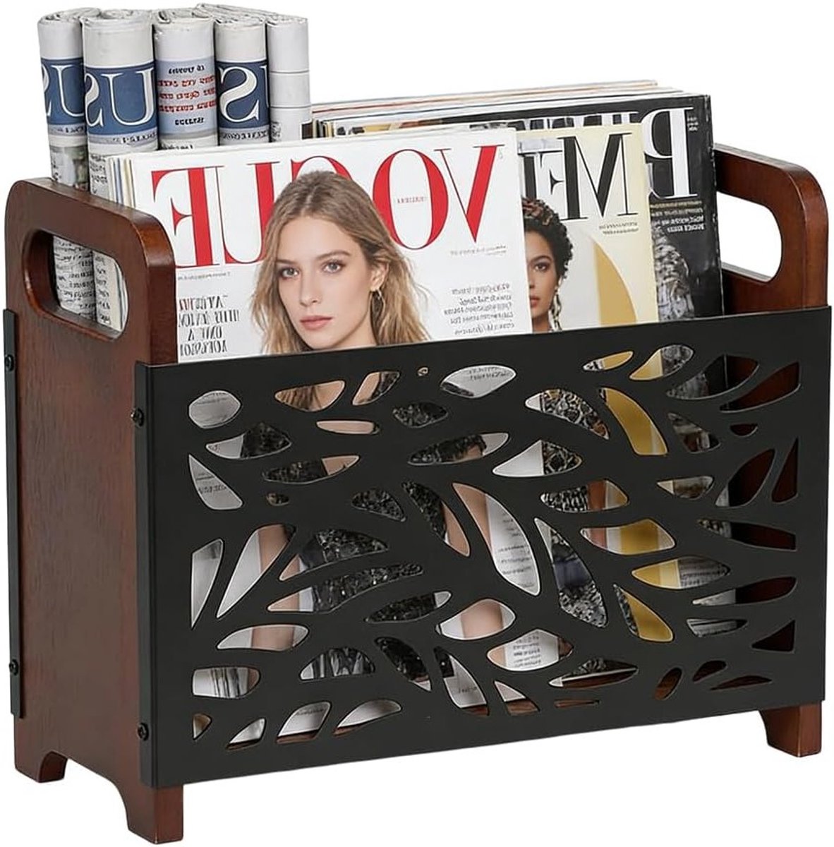 Moderne tijdschriftenhouder en krantenstandaard - stijlvolle desk organizer voor woonkamer, kantoor en hal met ruimte voor boeken en tijdschriften