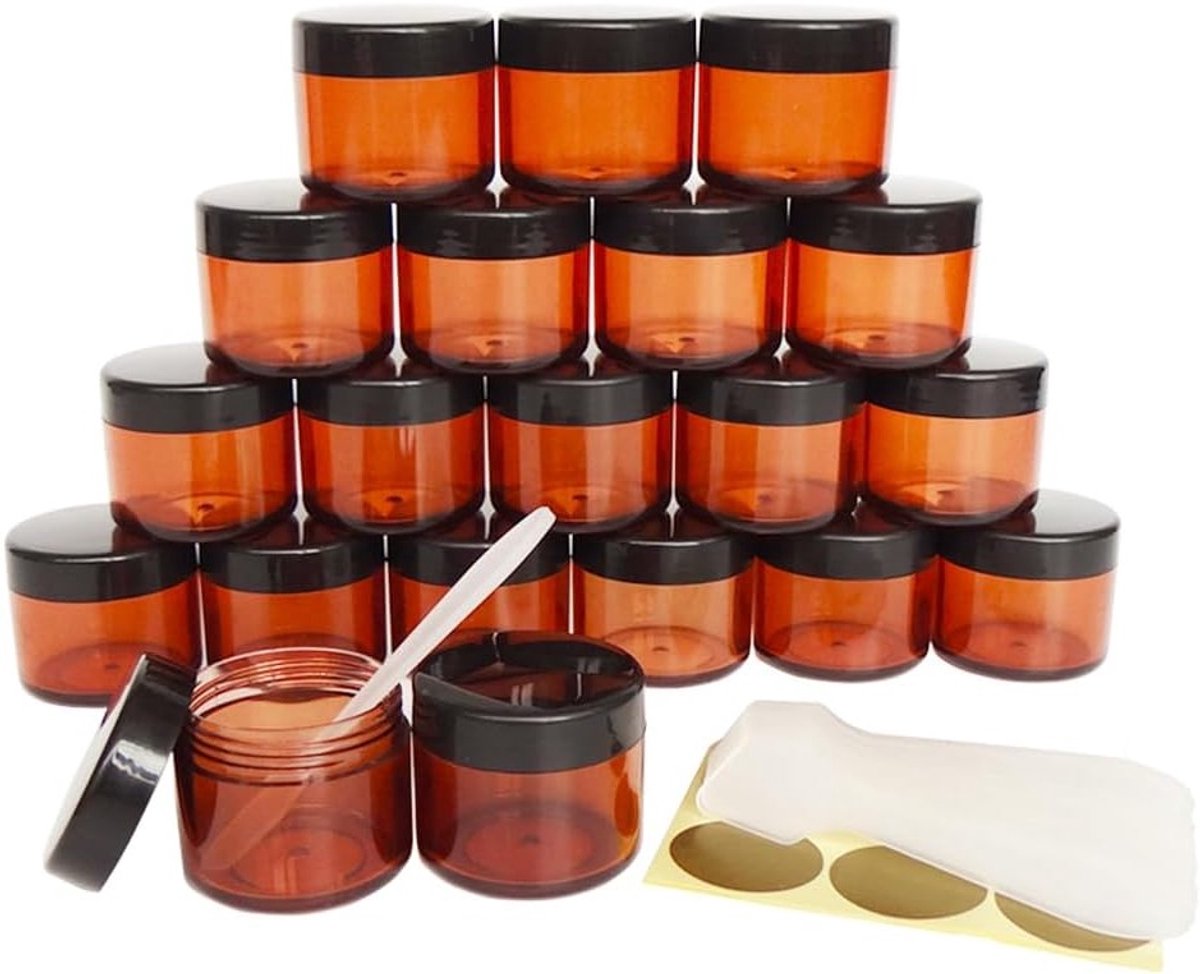 20 Stuks Lege 20ml Cosmetische Potjes met Zwarte Schroefdop, Ideaal voor Make-up, Oogschaduw en Poeder