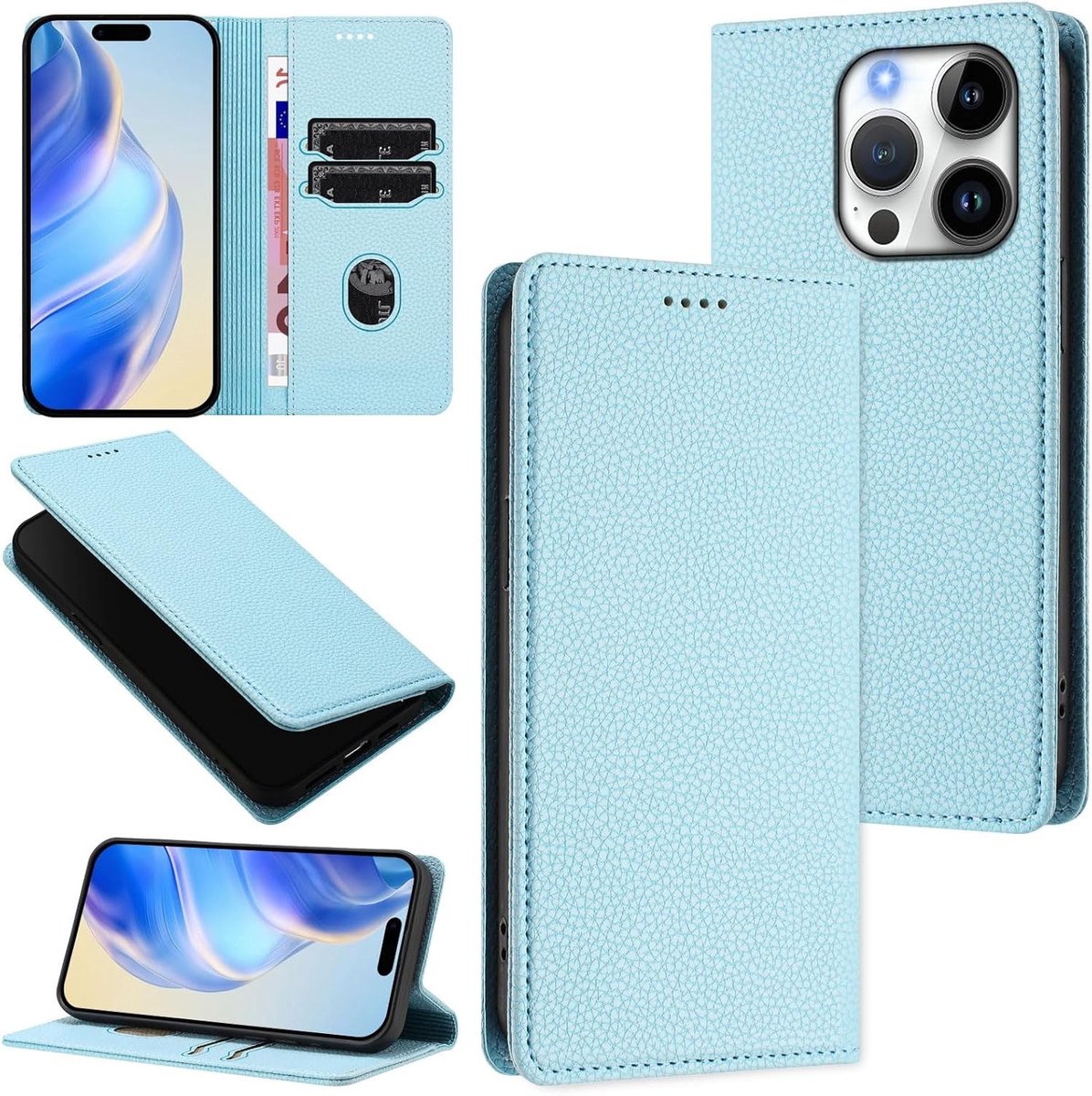 Slimme Wallet Hoes voor Apple iPhone 16 Pro met RFID Bescherming, Schokbestendig en Kaartsleuf, Flip Folio Ontwerp