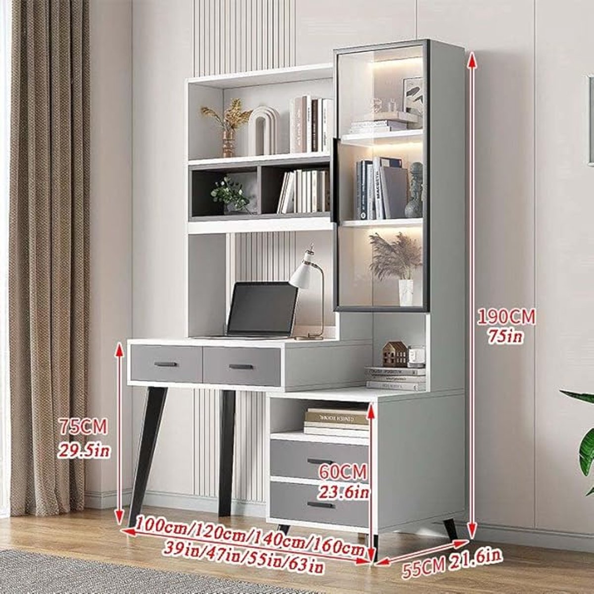 Computertisch 140x60x75 cm mit 4 Schubladen – Ergonomischer Schreibtisch mit Stauraum – Gaming Bureau voor Home Office, PC & Laptop – Moderne Werktafel Hout en Metaal – Zwart/Houtlook