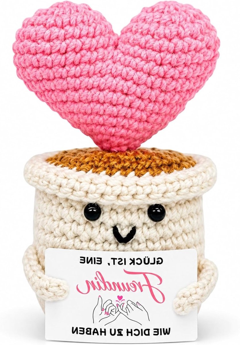 Handgemaakte gehaakte hartplant in pot, uniek decoratief cadeau voor vriendin, geluksbrenger voor verjaardag en jubileum, liefdevol geschenk voor elke gelegenheid