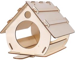 Houten Vogelhuis - Vogelvoerhuis - Vogels Voeren - Doe-het-zelf Kit - Groot Formaat - Houtkleur