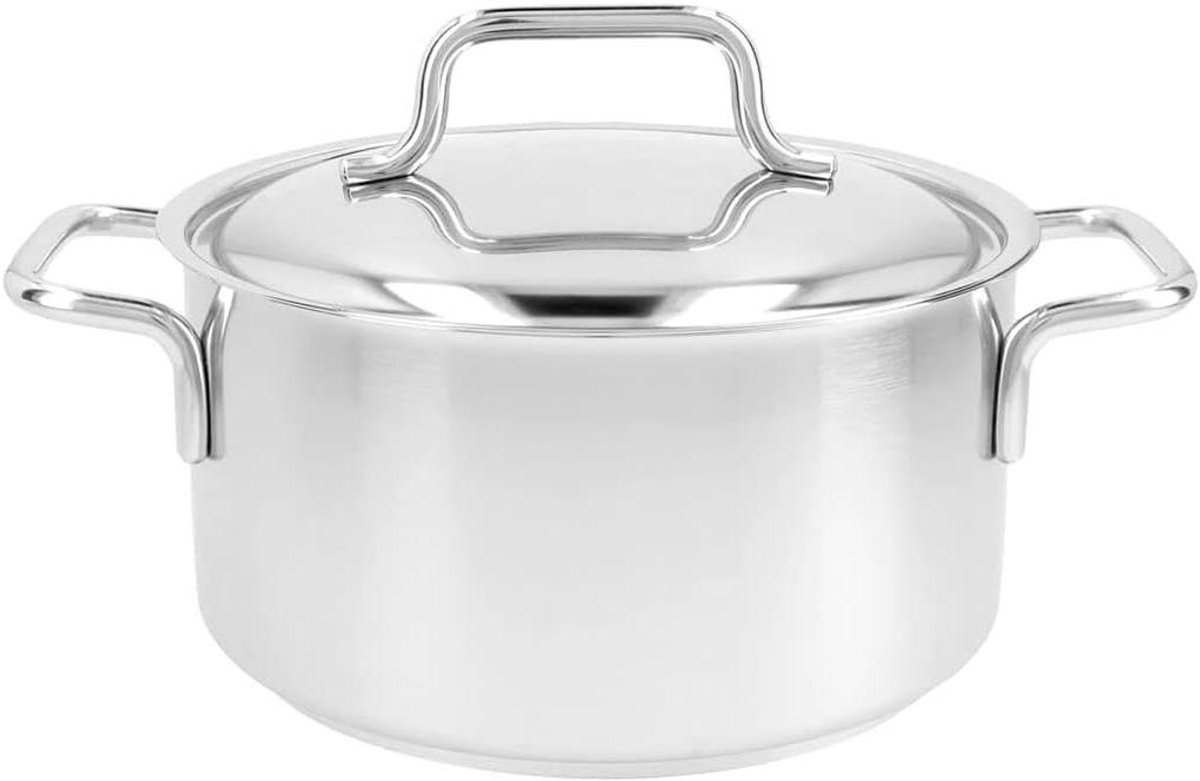 Kookpan met deksel - Stoofpan - Langzaam garen - Triplinduc bodem - 18 cm 2.2 liter - Zilver