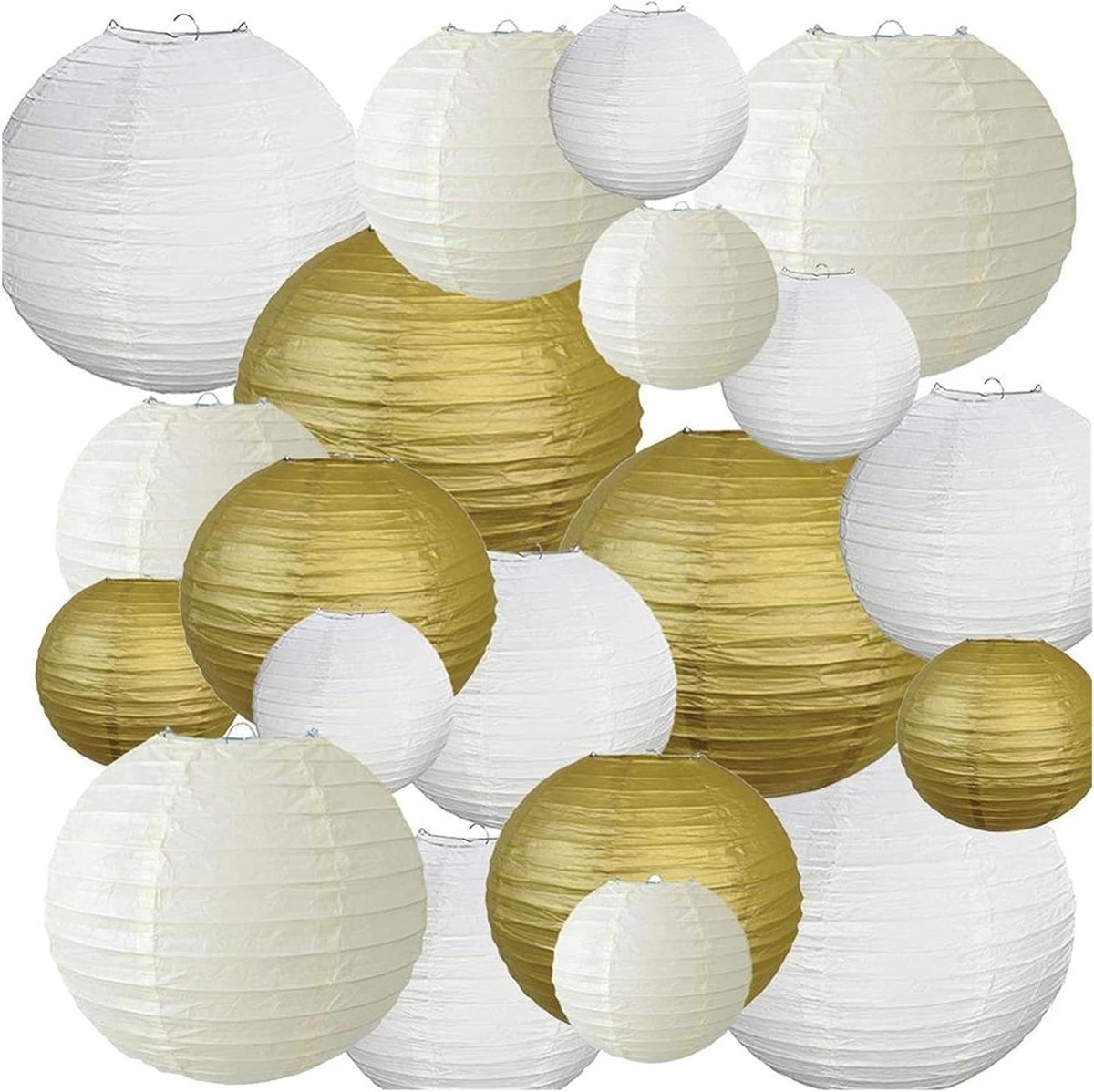 Papieren Lampionnen - Decoratieve Bollen - Feestelijke Decoratie - Handgemaakt Rijstpapier - 20 Stuks Divers - Wit Goud Beige