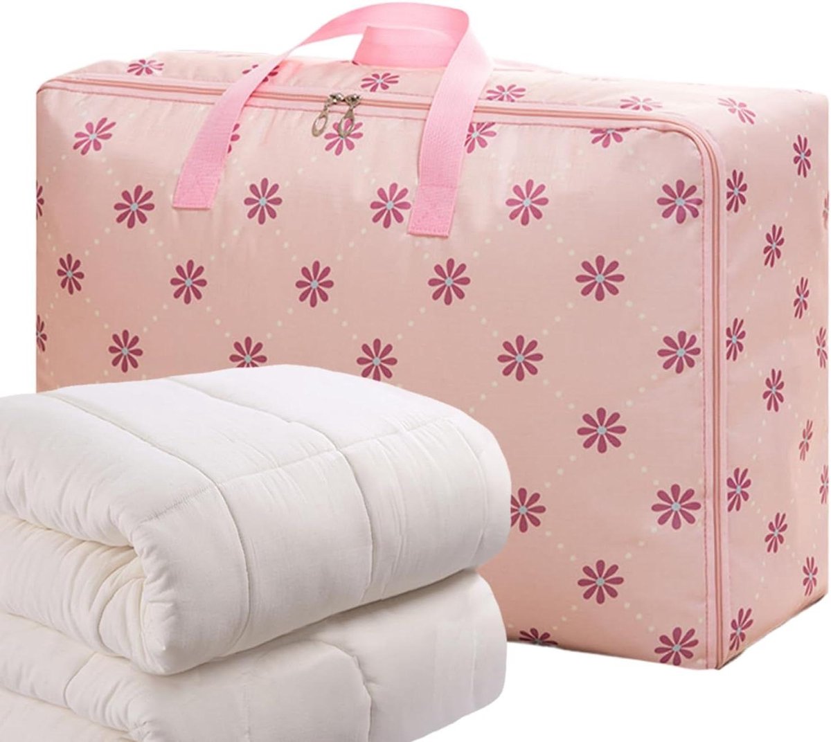 Dekens Opbergzak - Dekbed Opberger - Ruimte Besparen - Versterkt Draagvermogen - 55x33x20 cm - Roze