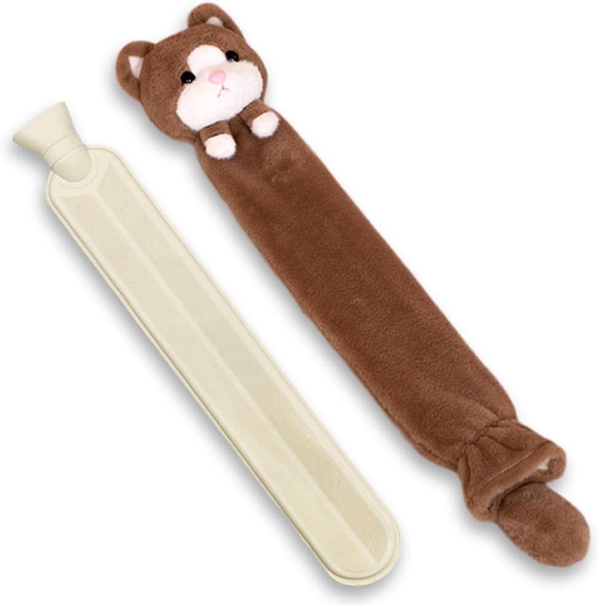 Warmwaterkruik Pluche - Kruik Rubber - Lichaam Verwarmen - Afneembare Deksel - 75 cm - Bruin