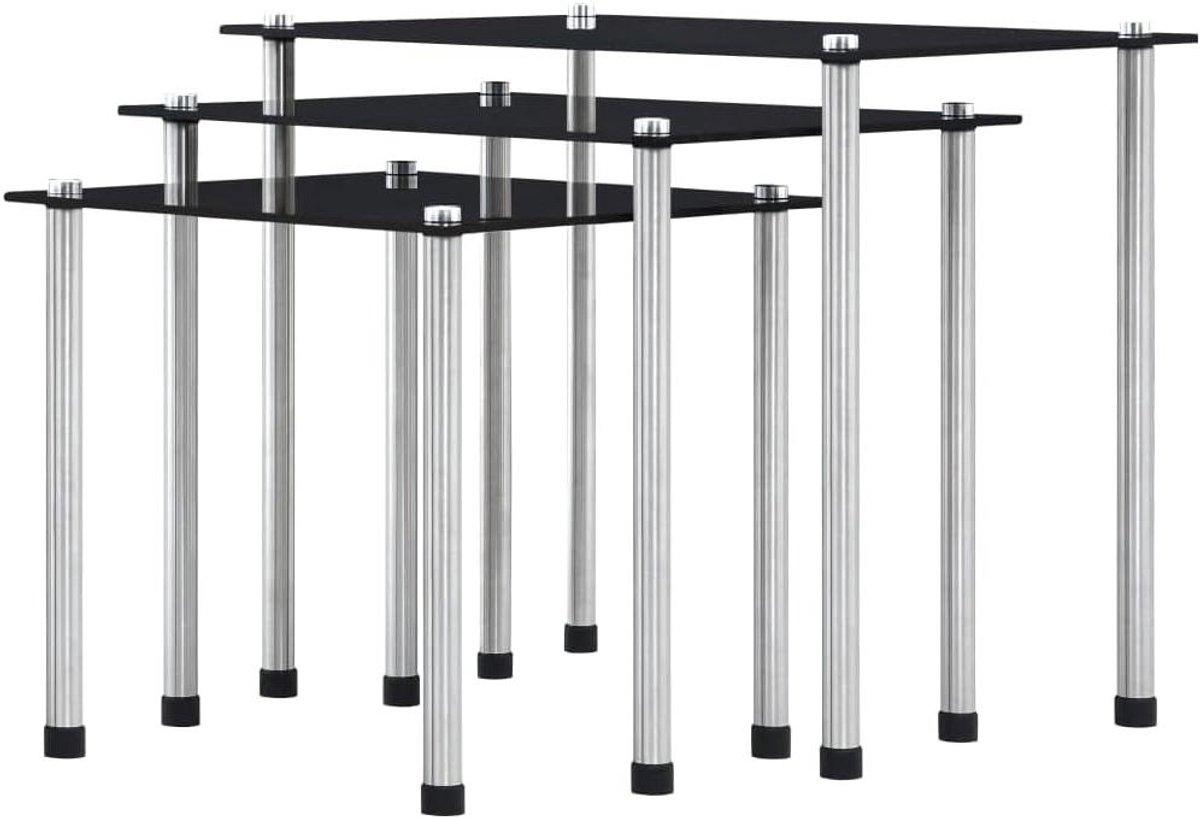 Nesttafels 3 stuks - Set bijzettafels - Woonkamer inrichten - Gehard glas - Verschillende maten - Zwart