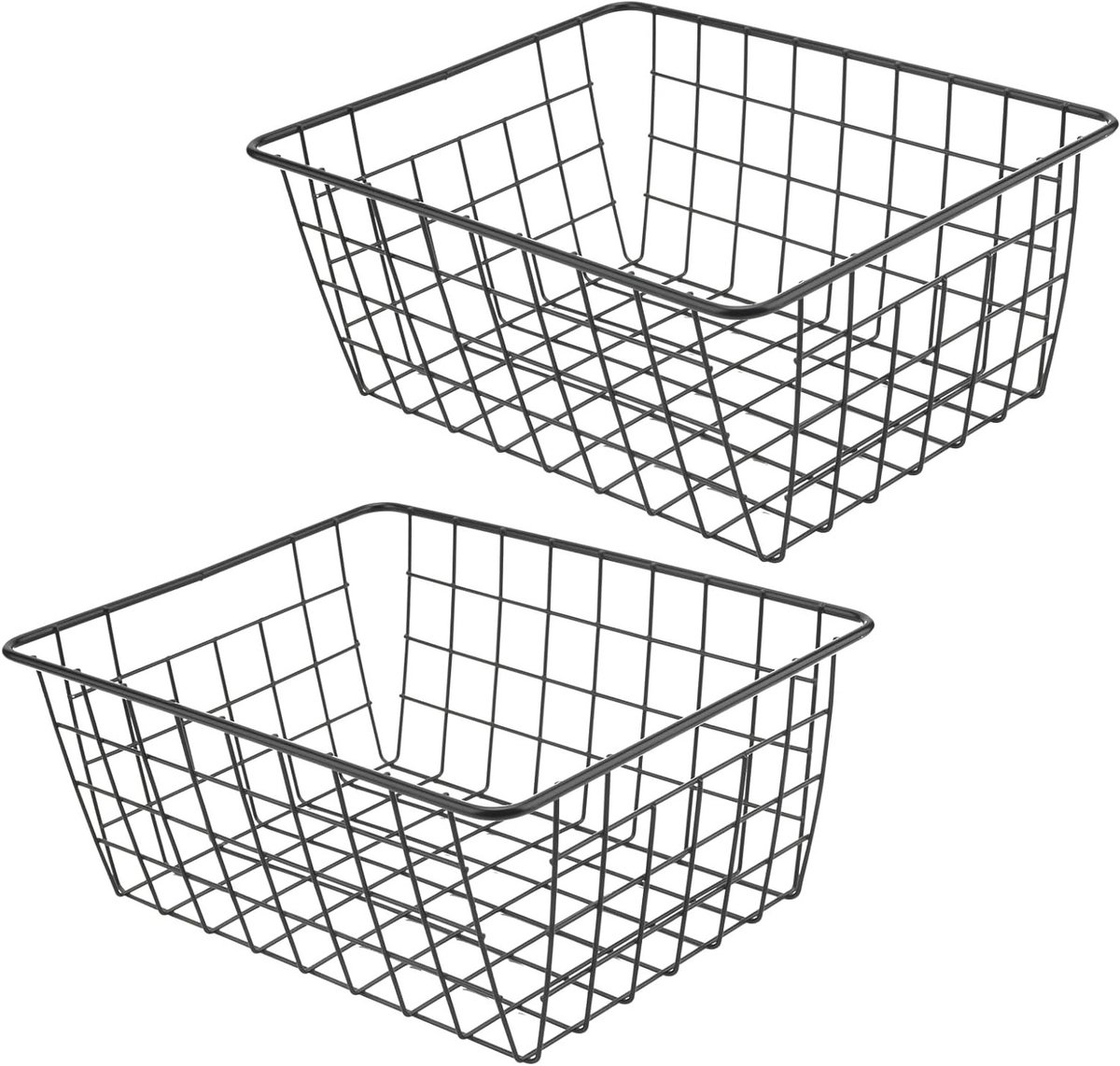 Set van 2 Zwarte Draadmandjes met Handvatten voor Kast en Vriezer - Grote Opbergmanden