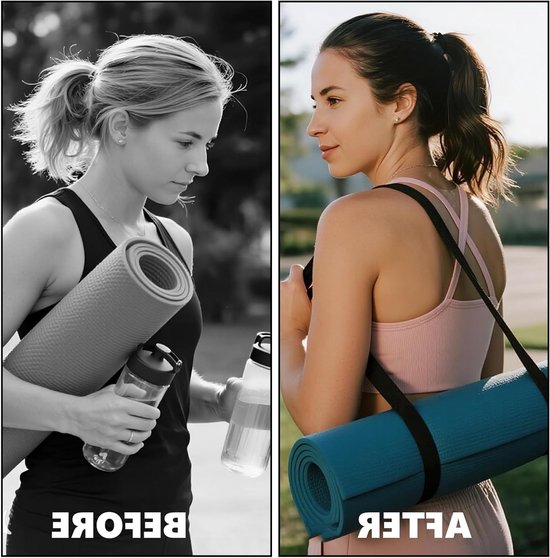 Draagbare Yoga Mat met Verstelbare Elastische Strap voor Pilates en Fitness, Zwart, Geschikt voor Alle Yoga Matten — afbeelding 4