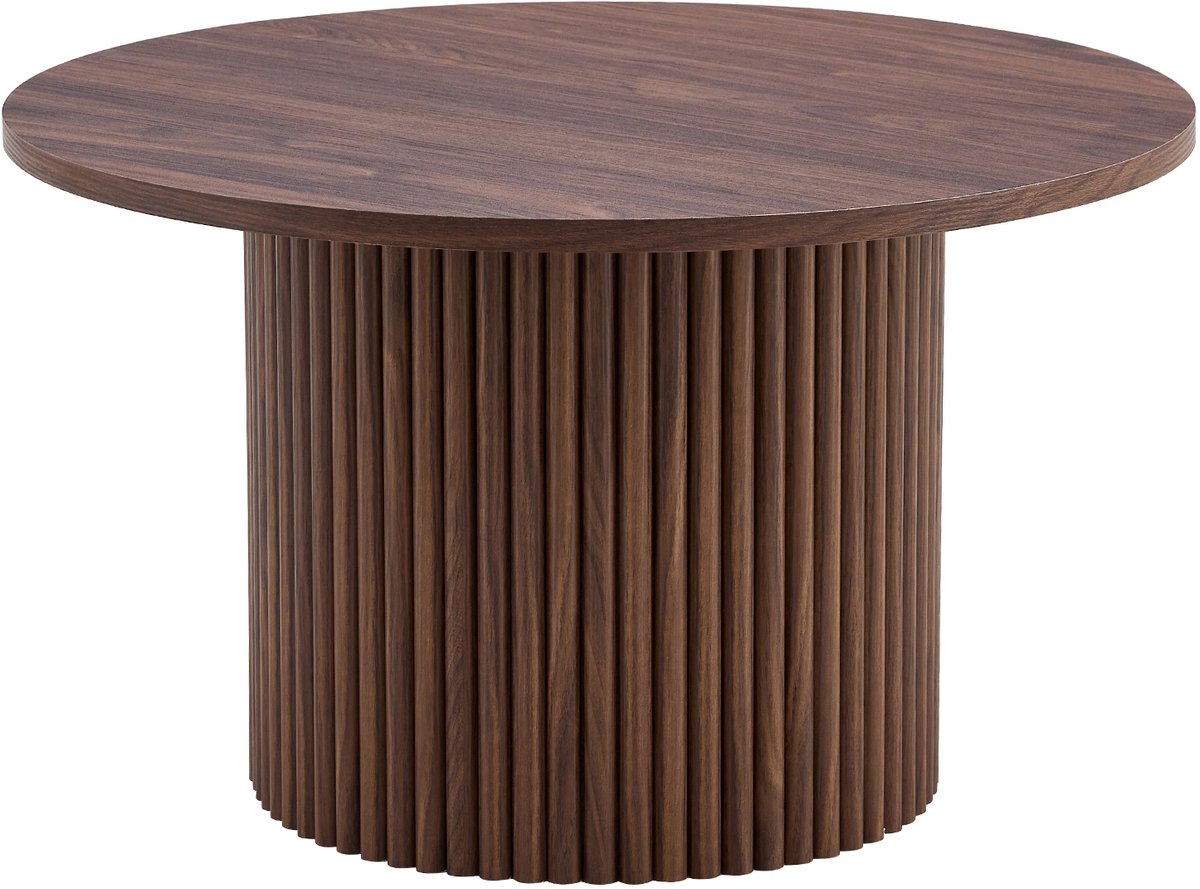 Salontafel - Ronde bijzettafel - Romeinse zuilen - Ø 70 cm - Retro-luxe stijl - Geschikt voor de woonkamer - Walnootkleur