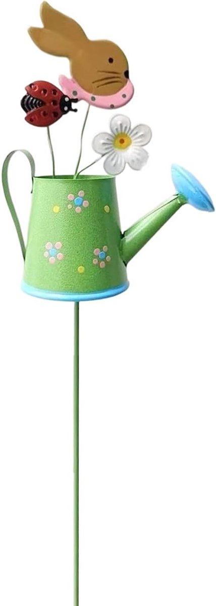 Tuinsteker Gietkan - Decoratieve Staak - Tuindecoratie Buiten - Feestelijk Paasontwerp - 34 cm Hoog - Multicolor