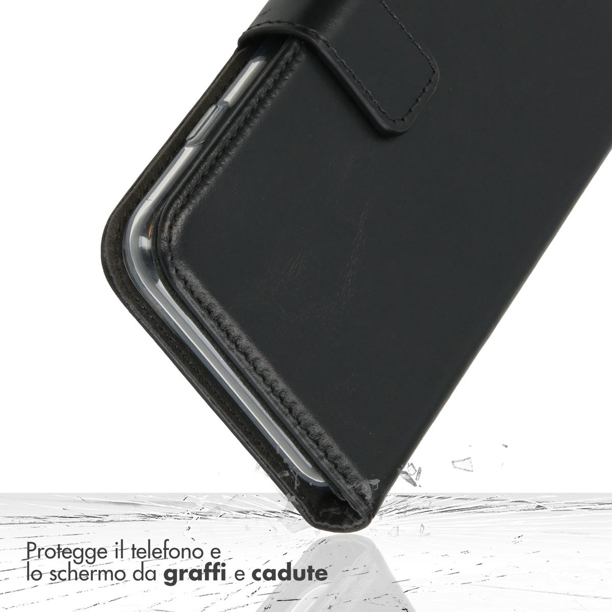 Selencia Hoesje - Geschikt voor Samsung Galaxy S21 FE - Echt Lederen Bookcase - Zwart