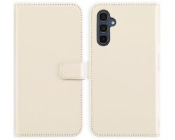 Selencia Hoesje - Geschikt voor Samsung Galaxy A34 (5G) - Echt Lederen Bookcase - Greige
