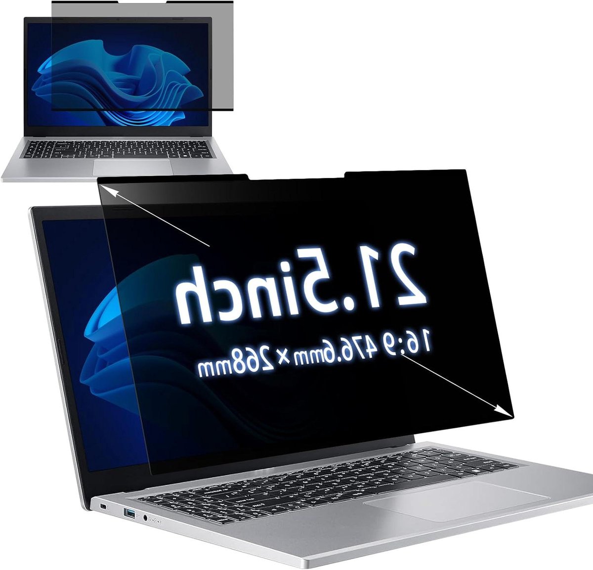 Laptop Privacyfilter - Schermbeveiliger - Bescherming Privacy - Afneembaar - 215 inch - Zwart