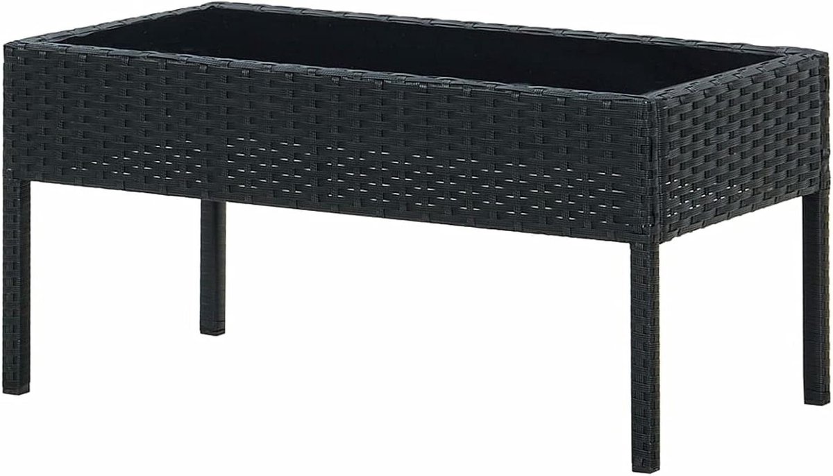 Balkontafel - Buiten bijzettafel - Genieten op balkon - Duurzaam polyrotan - 75 x 40 x 37 cm - Zwart