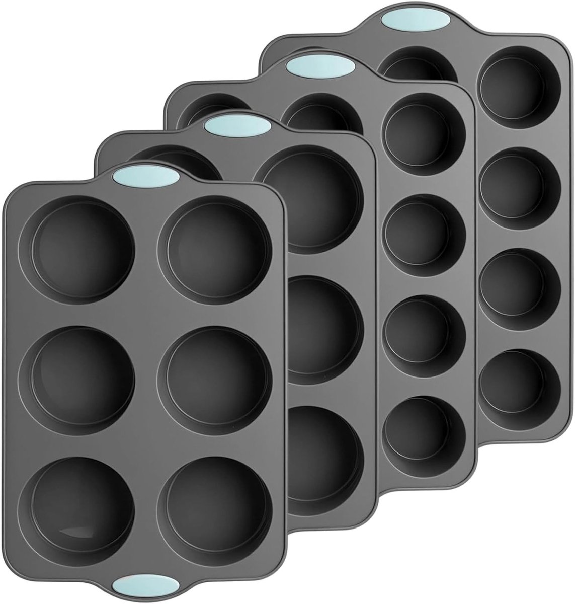 4-delige muffinvormset van siliconen, geschikt voor cupcakes en muffins, anti-aanbaklaag, vaatwasmachinebestendig, met handige handgrepen, 2 x 6 en 2 x 12 holtes, perfect voor bakken in de oven