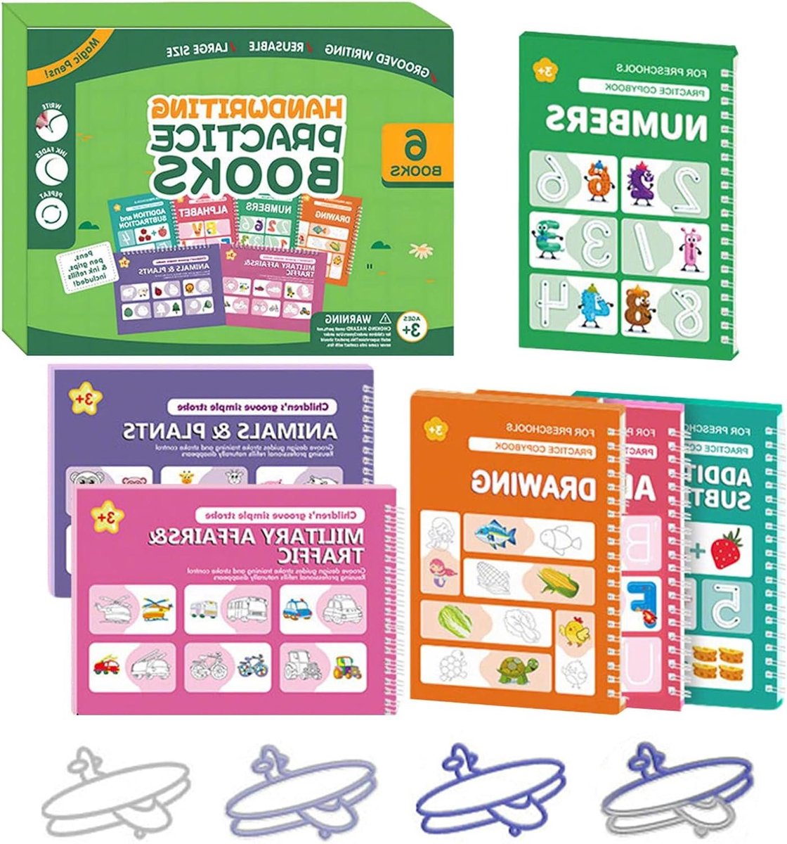 Oefenboek Schrijven - Leerboek Kinderen - Alfabet Leren - Herbruikbaar met Groeven - 29.7 x 22.5 cm - Multicolor