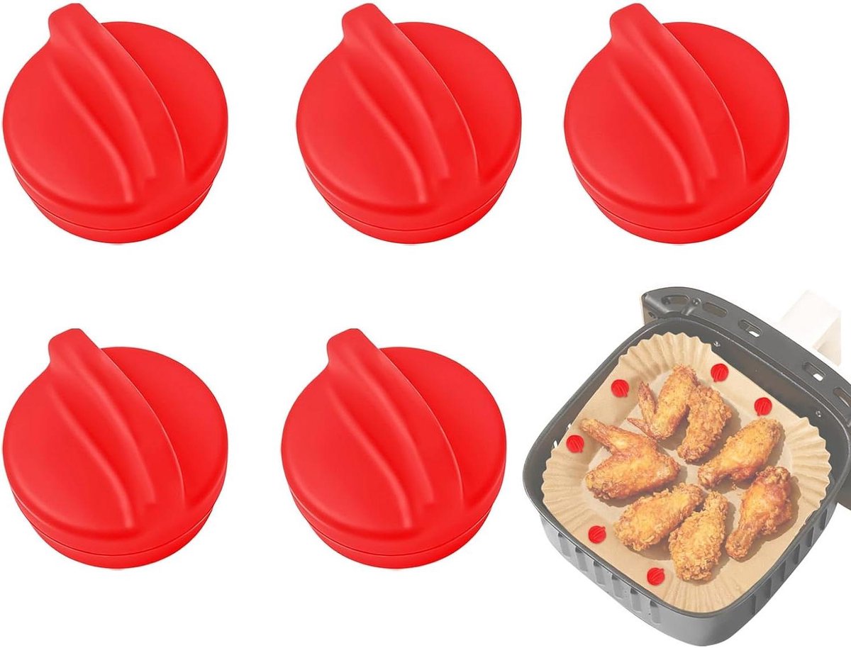 Airfryer Magneten - Liner Clips - Bakpapier Bevestigen - Veilige Anti-slip - 5 stuks - Rood