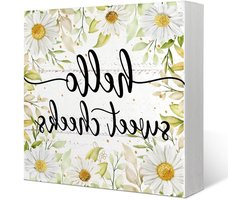 Mtrgdn Hello Sweet Cheeks Badkamer Houten Doos Teken Bureau Decor Rustiek Madeliefje Bloemen Houten Doos Blok Teken Decoraties voor Thuis Boerderij Kantoor Toilet Toilet Wasruimte Muur Tafelblad