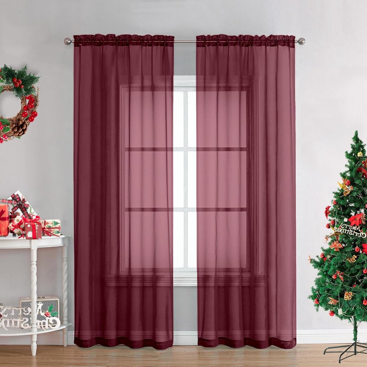 OVZME 2 stuks doorschijnende voile gordijnen, 213 cm lang, lichtgewicht zachte raambekleding voor master room/woonkamer, 2 panelen = 213 cm