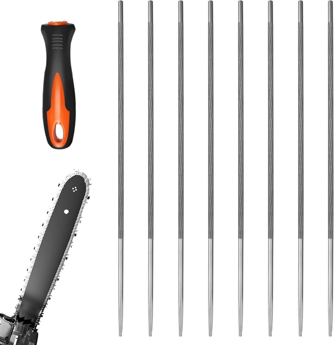 Kettingzaagvijlen Set - Ronde Vijlen - Zaagketting Onderhoud - Met Handvat - 4 mm - Metaal