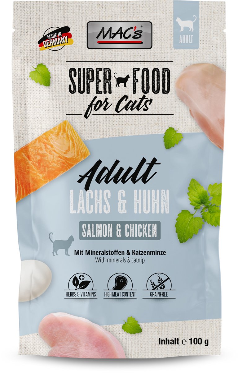 MACs Mac’s Kattenvoer Natvoer Maaltijdzakjes - Zalm en Kip - 12 x 100g