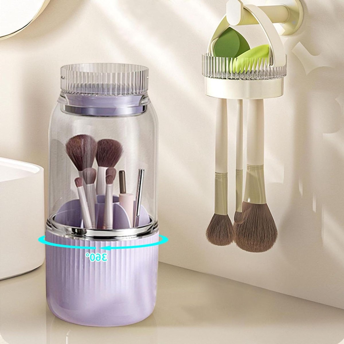 Make-up Organizer - Borstelhouder - Make-up Opslag - 360 Graden Draaibaar - 7 Sleuven - Paars
