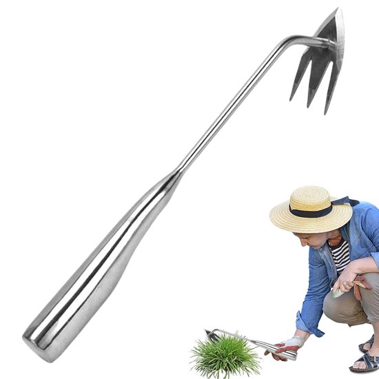 Handmatige onkruidverdelger - Onkruidtrekker tuingereedschap - Tuinonderhoud gazon - Robuuste 3-tanden - 5x5x5 centimeter - Roestvrij staal van Merkloos	 — afbeelding 4