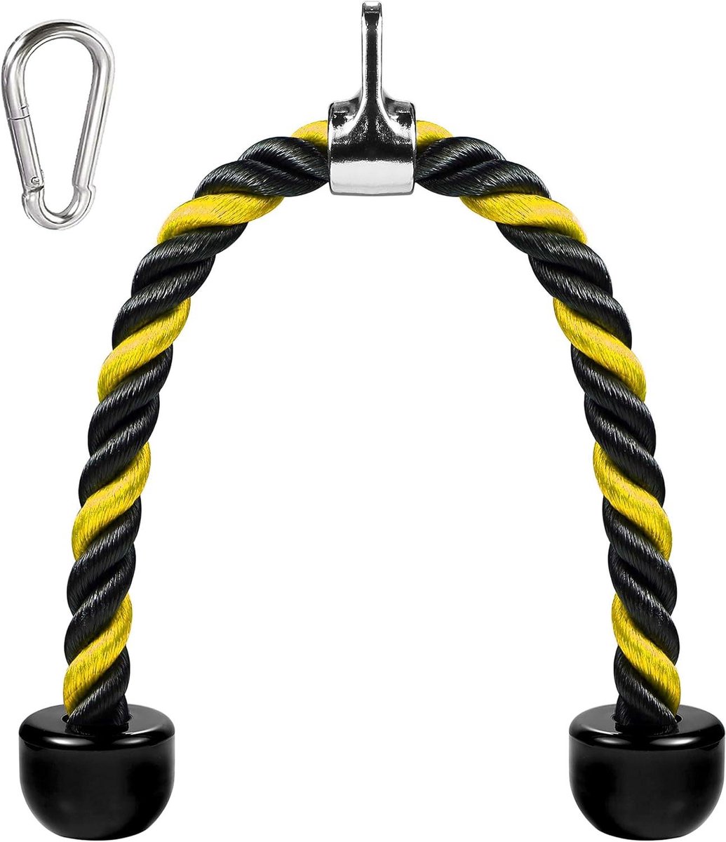 Triceps Touw - Pull Down Touw - Kracht Training - Antislip Rubber Handvatten - 68 cm - Geel