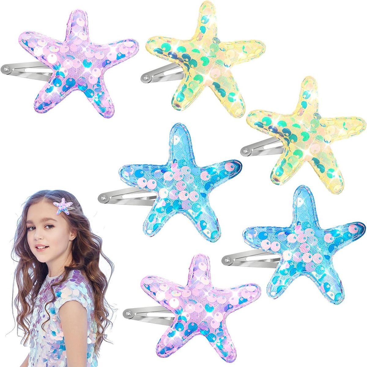 6 Delige Set Zeester Haarspelden - Glanzende Haarclips voor Dames en Meisjes