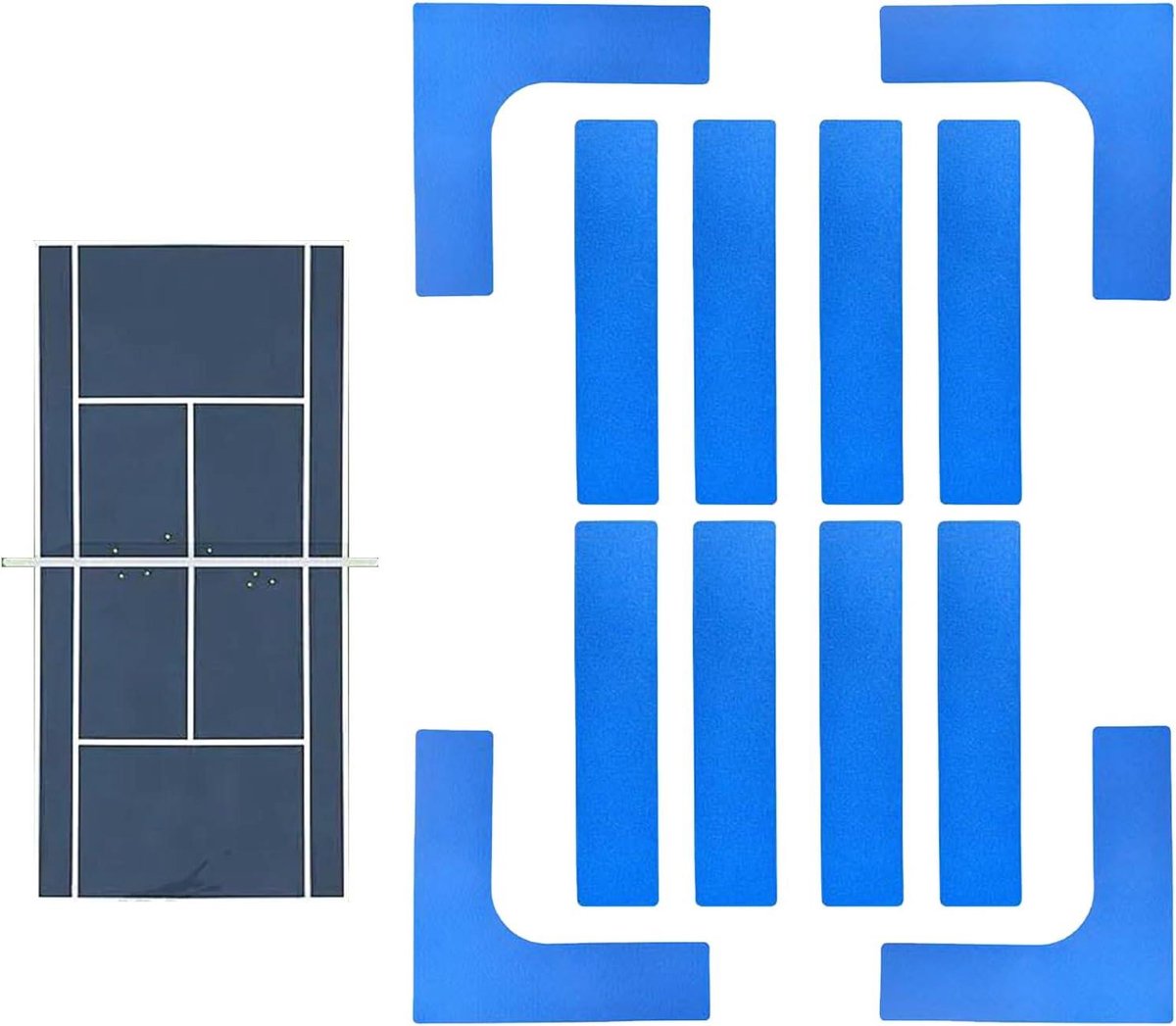 Pickleball Speelveld Markers - Baanlijnen Sportveld - Sportvelden Markeren - Windbestendig PVC Materiaal - 4x L-vorm 8x Lang - Blauw