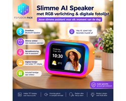 Slimme AI Speaker met RGB Verlichting & Digitale Fotolijst - Slimme wekker-FS Fusion Pack Slimme AI Speaker met RGB Verlichting & Digitale Fotolijst – Draadloze Bluetooth Speaker, Wekker, TFT Display, Spraakbesturing, Smart Alarm Klok & App Cadeau