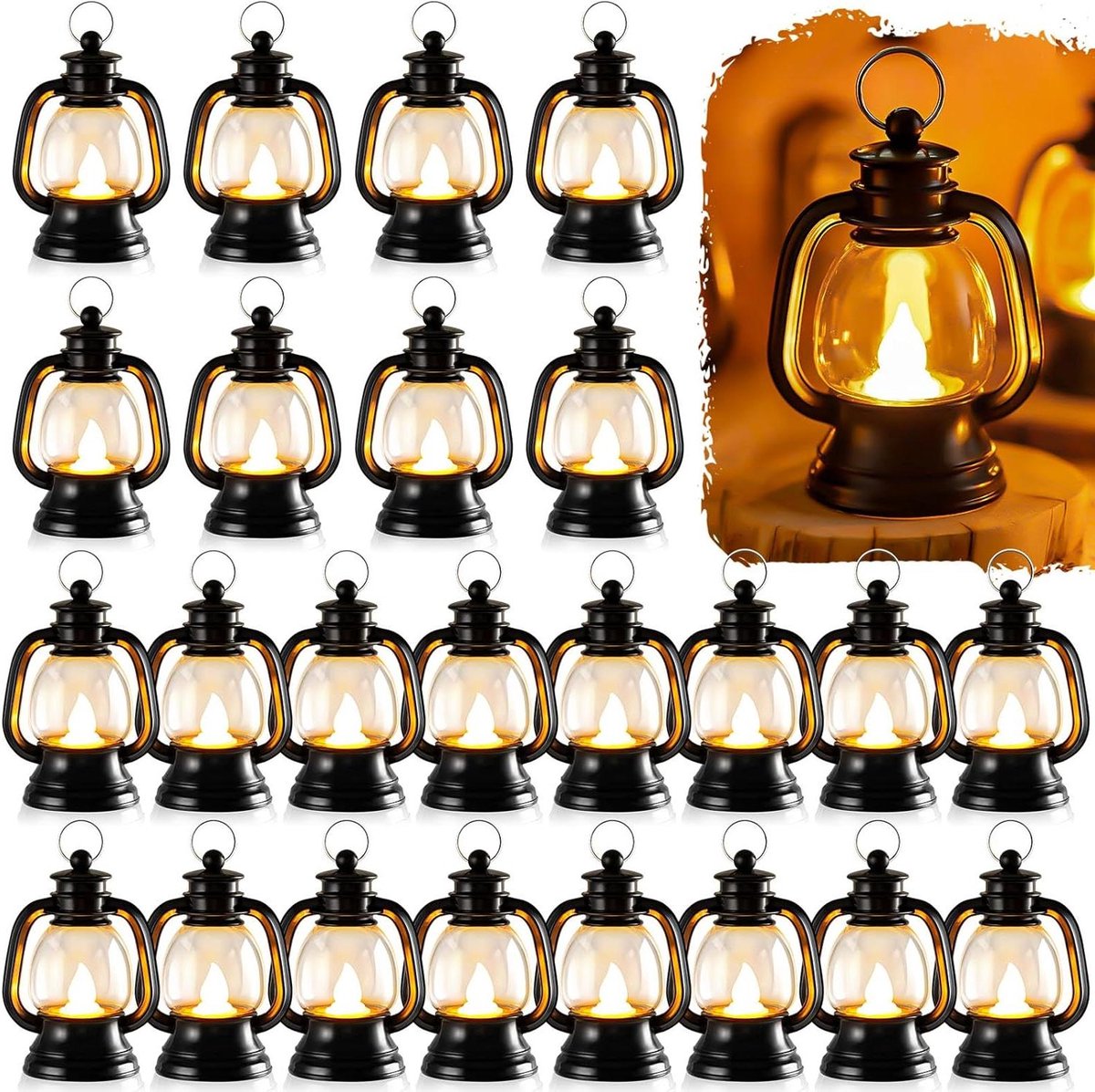 Halloween Mini Lantaarn - Decoratieve Kaarslantaarn - Tafeldecoratie Creëren - Met LED Simulatie Kaars - 10 cm - Zwart