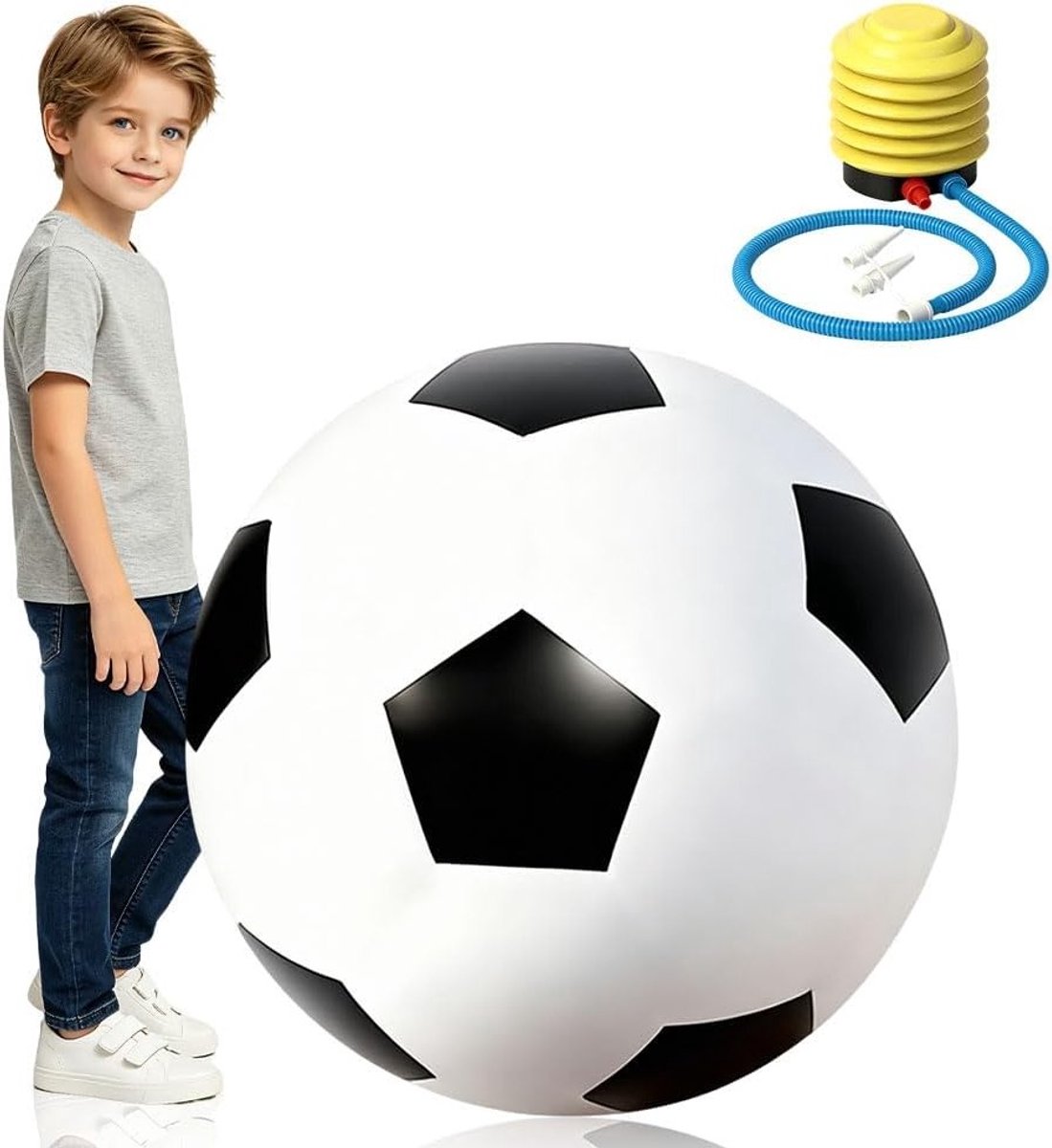 Grote rubberen voetbal van 100 cm met luchtpomp, perfect voor buitenactiviteiten, trappen en gooien