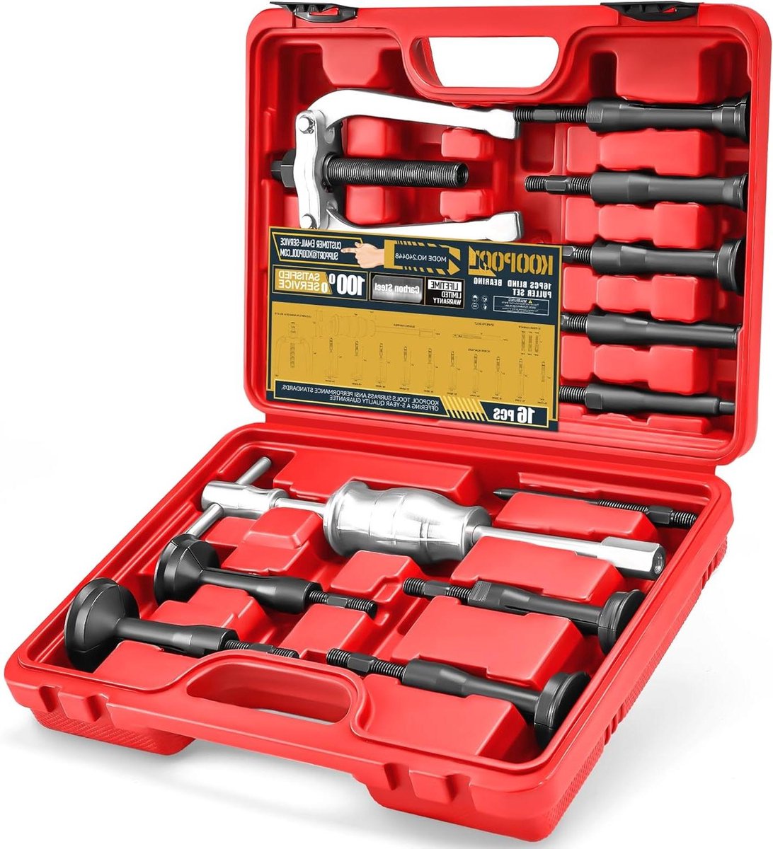 Lager Trekker Set - Blind Gat Gereedschap - Onderdelen Verwijderen - Schuifhamer Inbegrepen - 16 Delig - Zilverkleurig