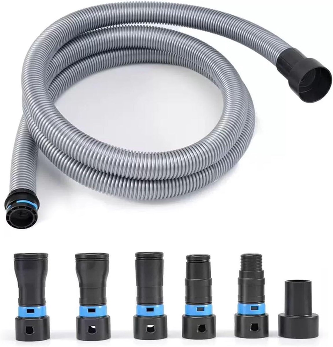 Stofafzuigslangset - Stofzuigerslang met adapters - Stofvrij werken - 6 Adapters & verstelbare zuigkracht - 3 meter slang - Zwart