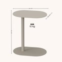 Afmetingen van de taupe bijzettafel: 46 cm breed, 30 cm diep, 54 cm hoog. Belastbaar tot 10 kg.