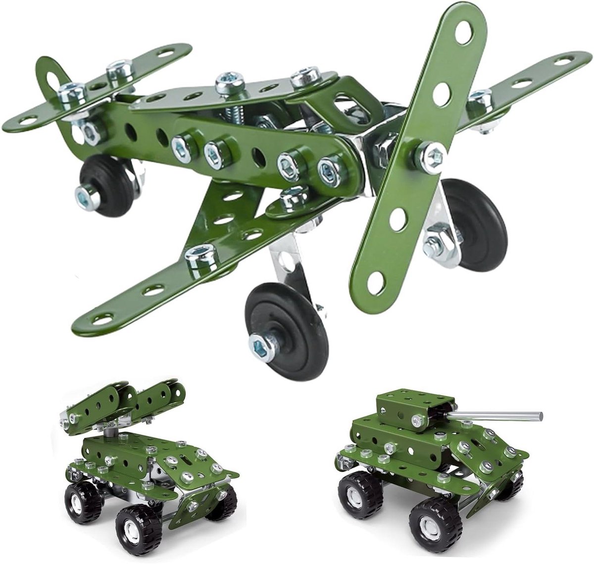 Metal Bouwpakket Vliegtuig - Constructie Speelgoed - Kind Ontwikkeling - Stevige Metalen Constructie - 17.3 x 14.1 x 4.7 cm