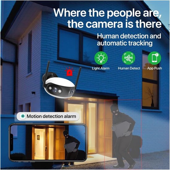 Beveiligingscamera Buiten - IP Camera WiFi - Huis Beveiligen - 180 Graden Panoramisch Zicht - 4MP/8MP Dual Lens - Wit — afbeelding 3