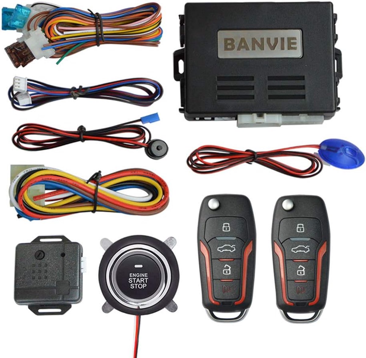 Auto Alarm Systeem - Keyless Entry Kit - Motor Starten - Drukknop Start - 19x13x7 cm