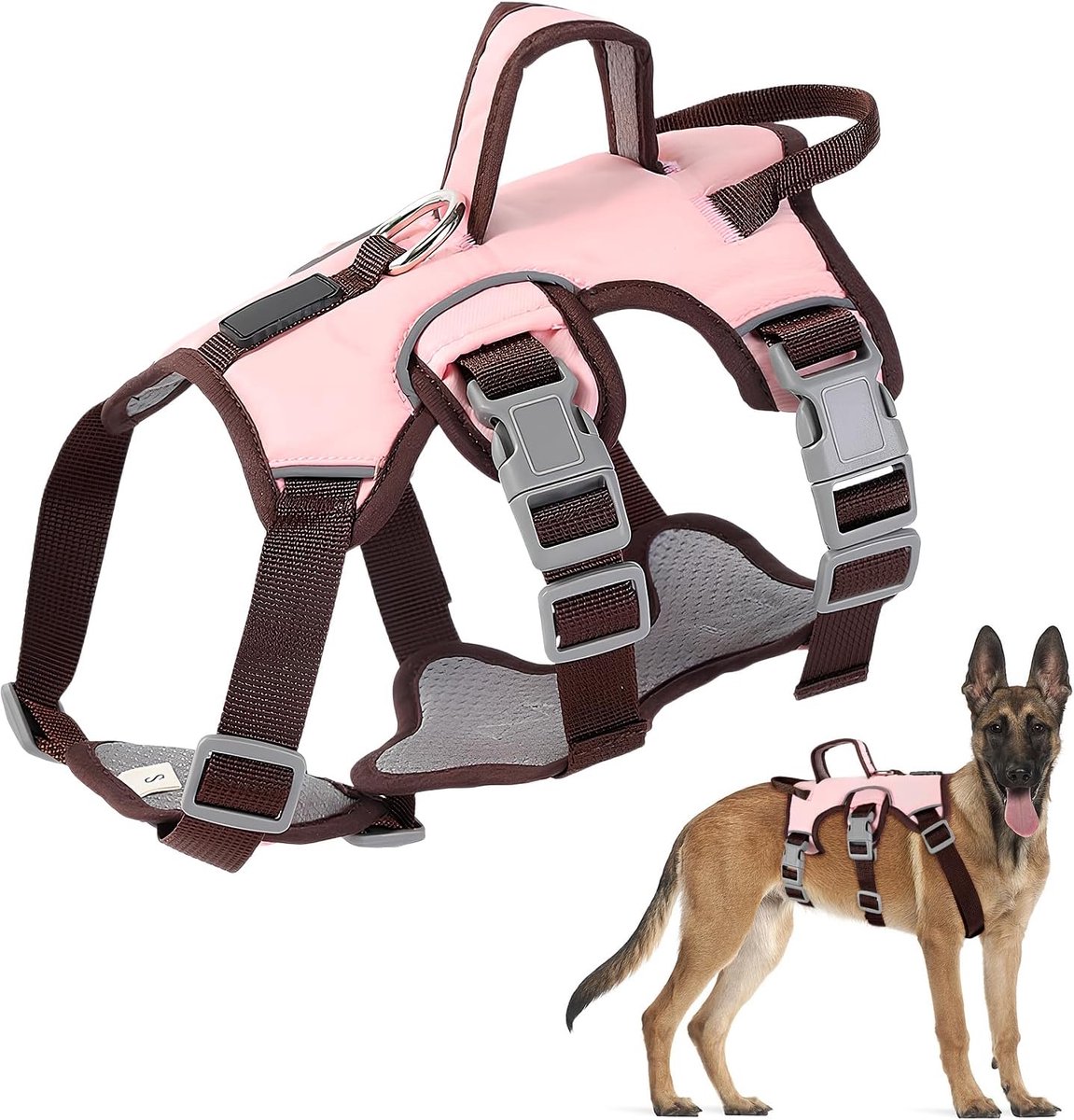 Multifunctioneel hondenharnas, onbreekbaar anti-trekhondenharnas, anti-trektuigje, hondenveiligheidsharnas, kleine honden voor kleine middelgrote honden (roze, M)
