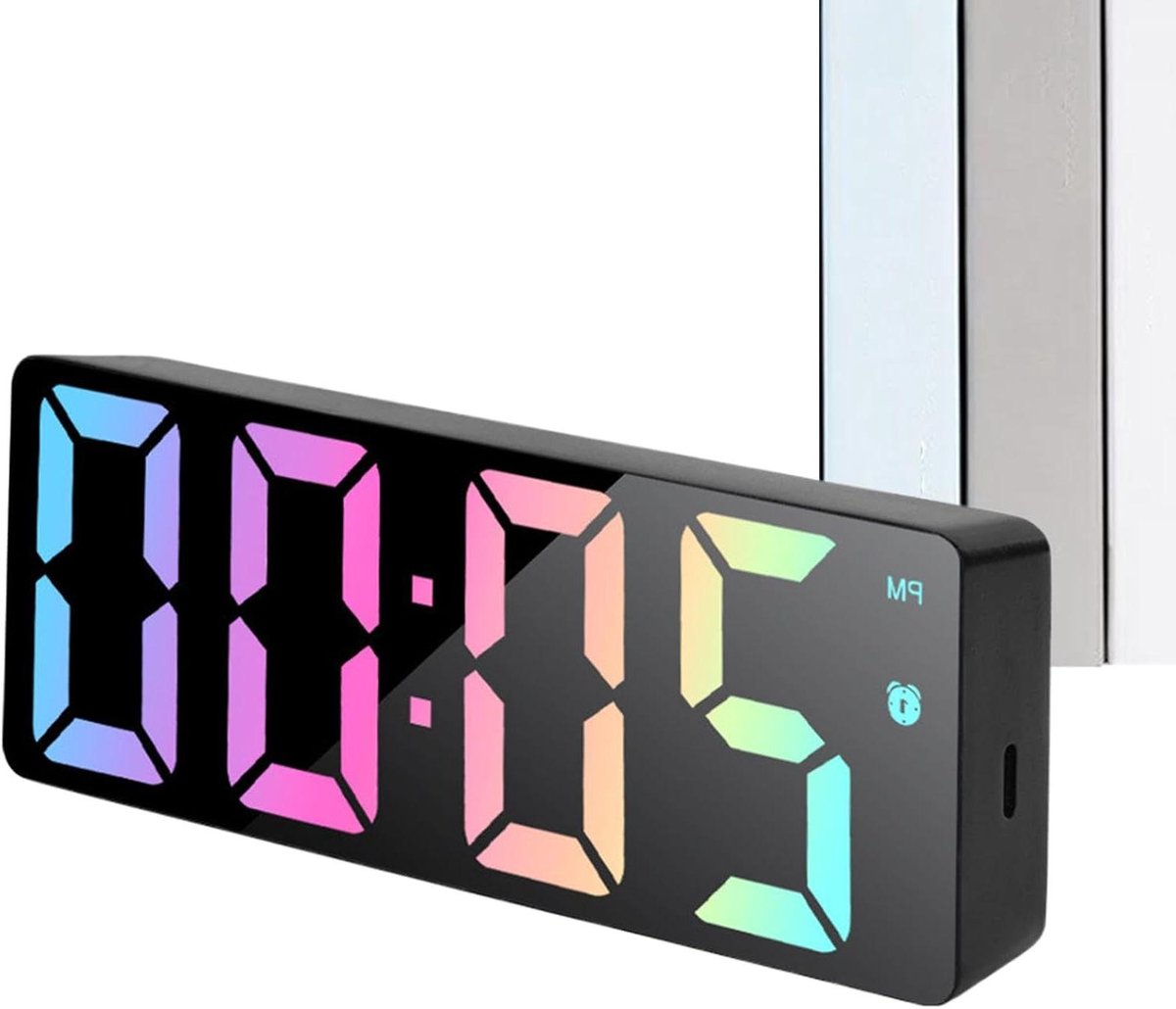 Digitale Spiegelwekker - LED Klok - Tijd Weergeven - Datum Temperatuur - 16x6x2.7cm - Zwart Wit