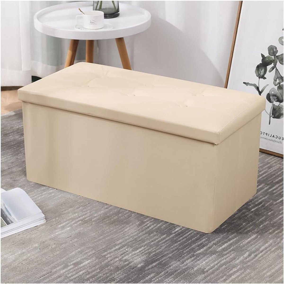 Opbergbank - Opbergpoef - Ruimte Organiseren - Opvouwbaar Design - 76x38x38 Cm - Beige